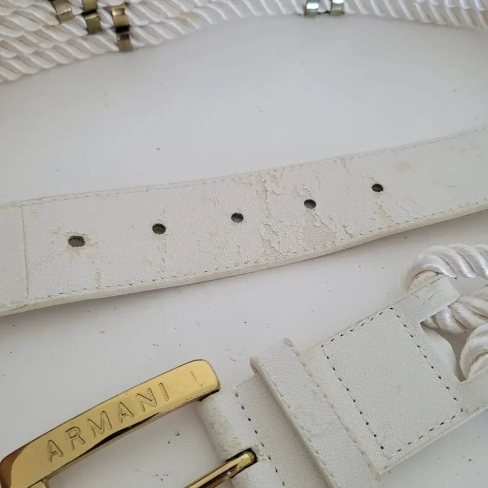 Armani Exchange Women Vintage Belt Wide Width Size 30-34 White Gold‎ Glam Fair